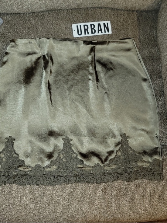 Urban Outfitters Dresses & Skirts - Urban Outfitters Olive Satin Mini Skirt with Lace Trim